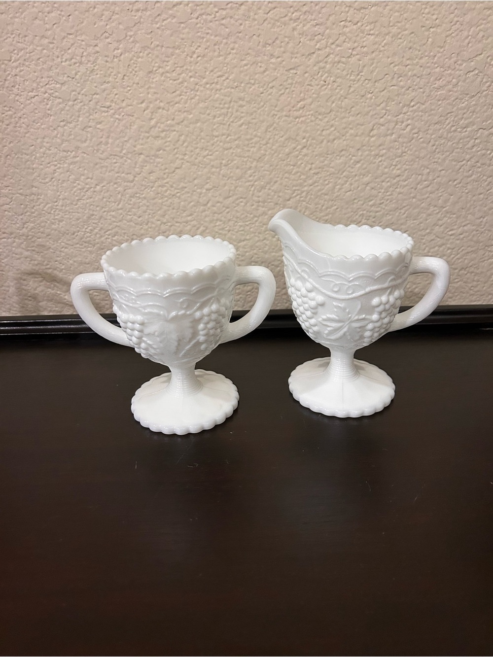 vintage Imperial White Milk Glass "Vintage Grape" Sugar and Creamer Set